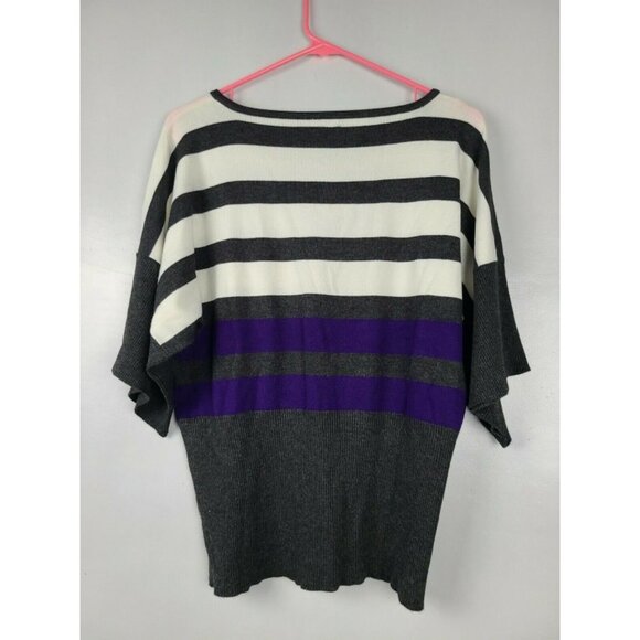 CABLE & Gauge White Gray Striped Knit Top Size M - Picture 5 of 8
